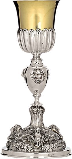 Calice "Stella" Maranatha Lab stile barocco in argento bicolore interamente cesellato a mano con testine di angeli