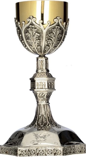 Calice "Colonna" Maranatha Lab stile classico in argento con interno coppa oro interamente cesellato a mano