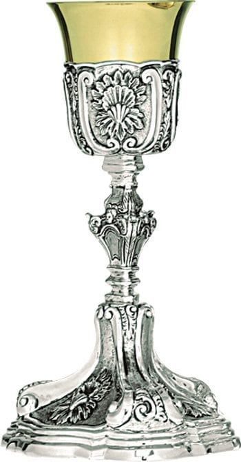 Calice "Il-Vivente" Maranatha Lab in argento bicolore seicentesco interamente cesellato a mano con sbalzi