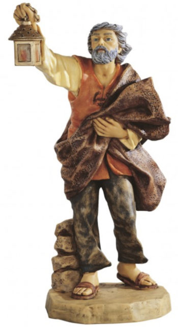 Shepherd with lantern Fontanini statue for Nativity in hand-painted resin with wood effect